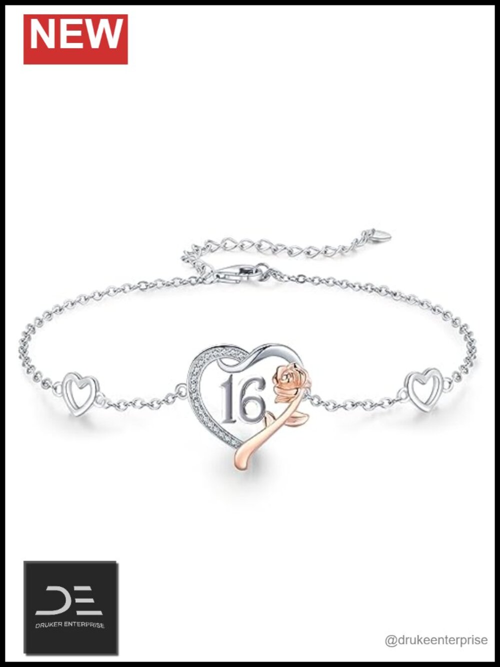 925 Sterling Silver Rose Flower Link Bracelet Birthday Gift Women Daughter Wife